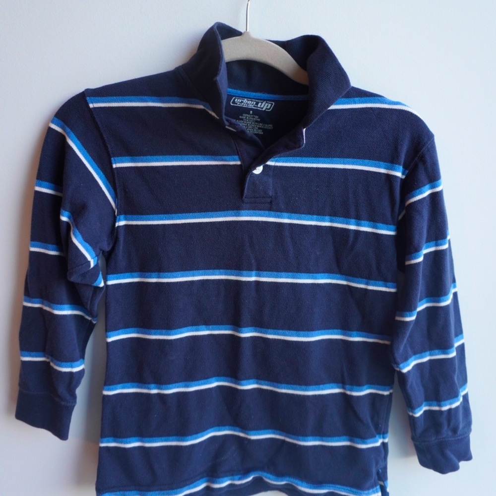 Urban Pipeline Blue Striped LongSleeve Polo, Youth S